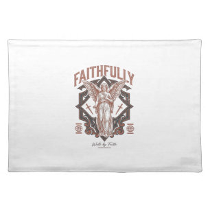 Faithfully Angel Vintage Engraving Christian T-Shi Cloth Placemat