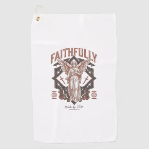 Faithfully Angel Vintage Engraving Christian T-Shi Golf Towel