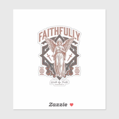 Faithfully Angel Vintage Engraving Christian T-Shi Sticker