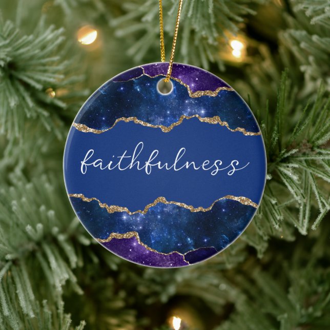 Faithfulness Inspirational Word Galaxy Agate Ceramic Ornament (Tree)