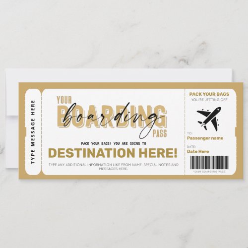 Fake Airplane Gift Ticket Boarding Pass Voucher Invitation
