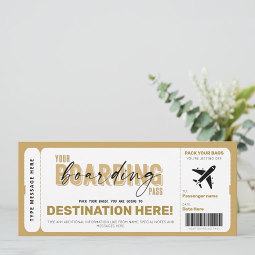 Fake Airplane Gift Ticket Boarding Pass Voucher Invitation | Zazzle