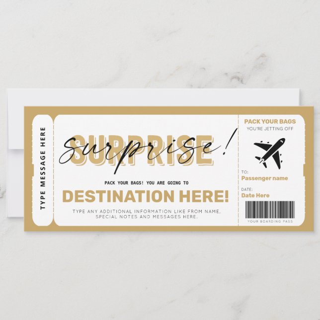 Fake Airplane Ticket Surprise Boarding Pass Invitation (Front)