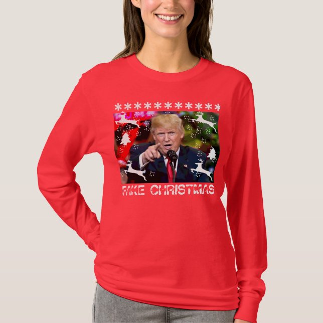Fake Christmas Trump Ugly Christmas Sweater, women T-Shirt (Front)
