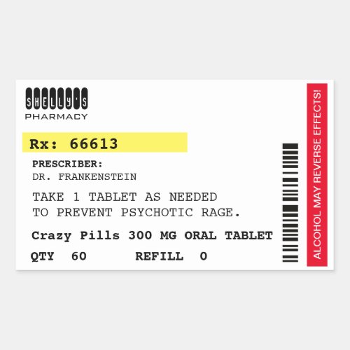 Fake Crazy Pills Prescription Label Halloween Prop