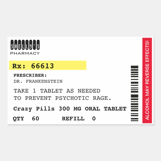 Fake Rx Script Fake Crazy Pills Prescription Label Halloween Prop | Zazzle