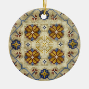 Fake cross stitch embroidered Christmas ornament