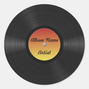 Fake Custom Vinyl Record Classic Round Sticker by packratgraphics at Zazzle