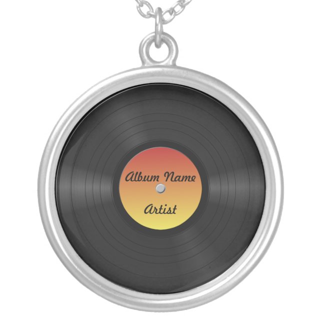Fake Custom Vinyl Record Silver Plated Necklace (Front)