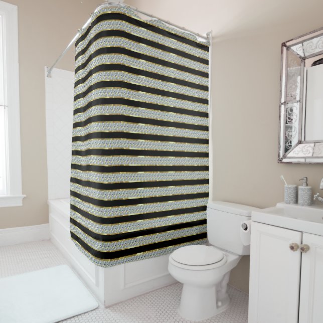 Fake Diamonds Stripes Pattern  Shower Curtain (In Situ)