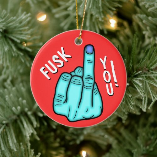 Fake F_bomb joke  merry Xmas wishes Ceramic Ornament