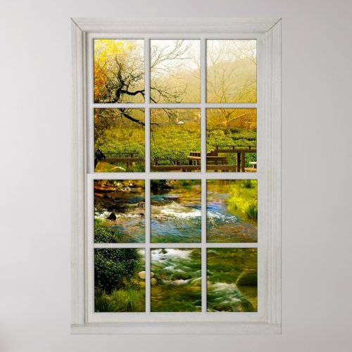 Fake Faux Window Illusion _ Chinese Garden View  Poster