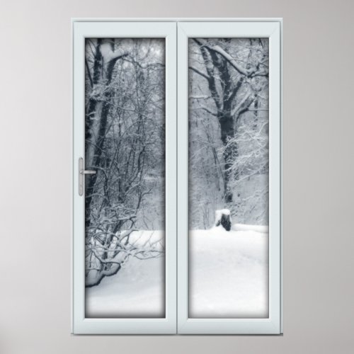 Fake Faux Window Illusion _ Fresh Snow Scene Poster