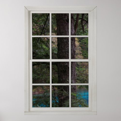 Fake Faux Window Illusion _ Large Tree with Water  Poster