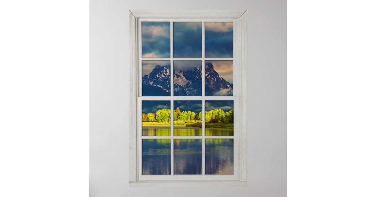 Fake Faux Window Illusion - Sunny Mountain View Poster | Zazzle