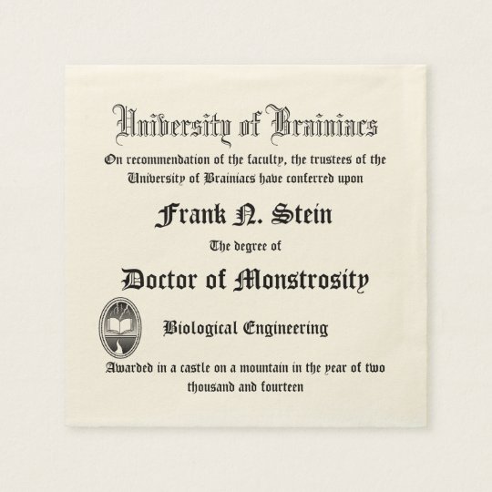 Fake Frankenstein Diploma Napkin