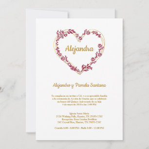 Fake Golden Flower Heart and Quinceañera Red