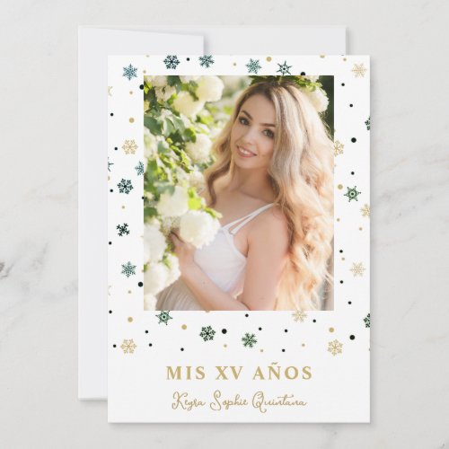 Fake Golden Snowflake Photo Quinceaera Spanish Invitation