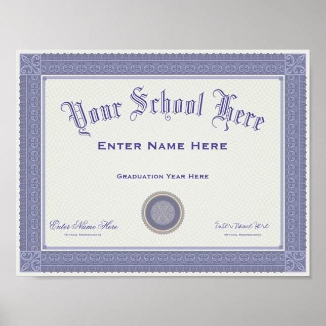 Fake Graduation Diploma Your Text Poster (Front)