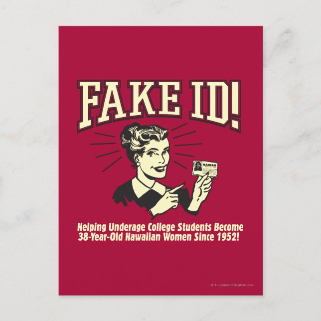 Fake ID: Underage College Hawaiian Postcard (Front)