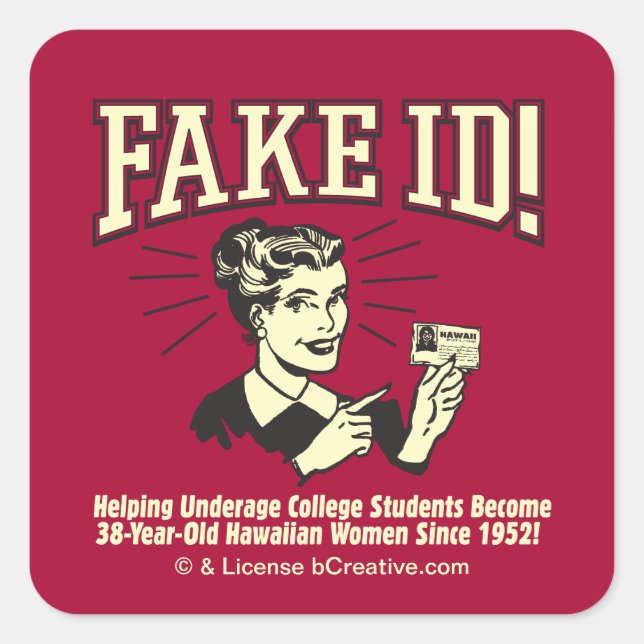 Fake ID: Underage College Hawaiian Square Sticker (Front)