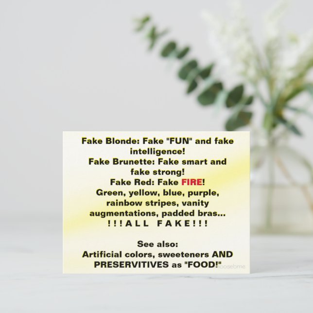 Fake IS FAKE, (NOT REAL)! Postcard (Standing Front)