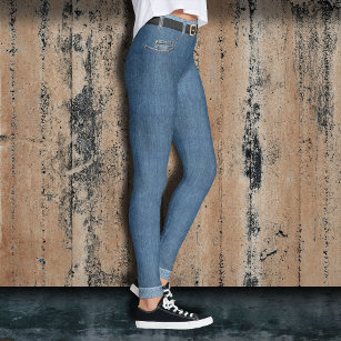 Women Leggings 2022 Fashion Faux Denim Jeans Leggings Sexy Long Pocket  Printing Leggins Autumn Casual Yoga Pants