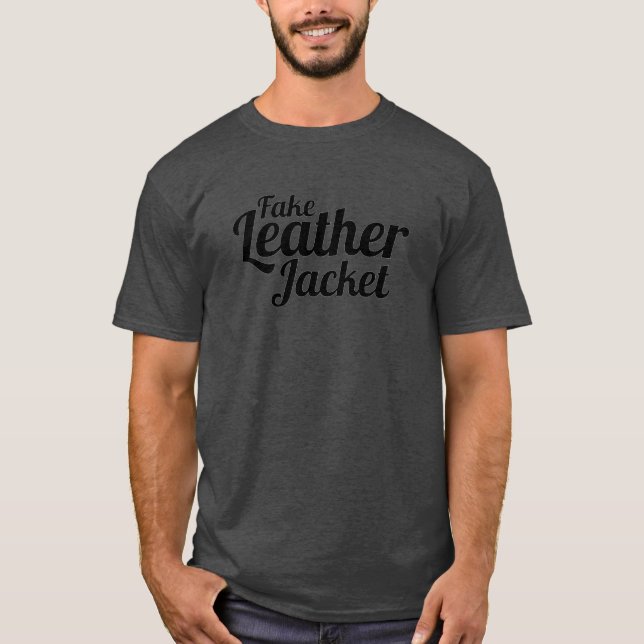 Fake Leather Jacket - Black on Gray T-Shirt (Front)