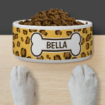 Fake Leopard Print With Bone And Name Bowl<br><div class="desc">Simple and stylish fake digitally created leopard print pattern with a dog bone and a customizable text area for your pet's name.</div>