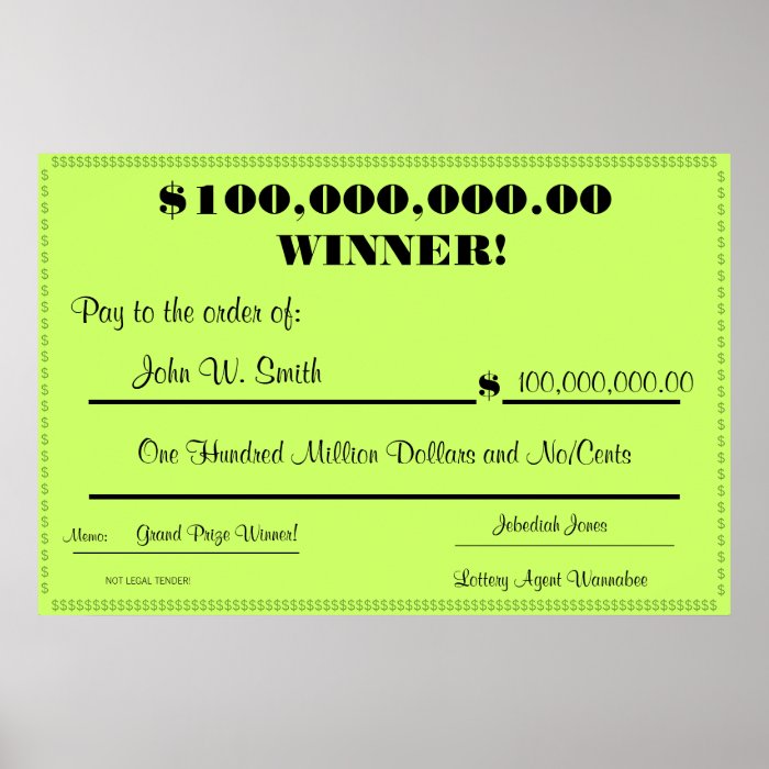 Fake Lottery Check Huge Print