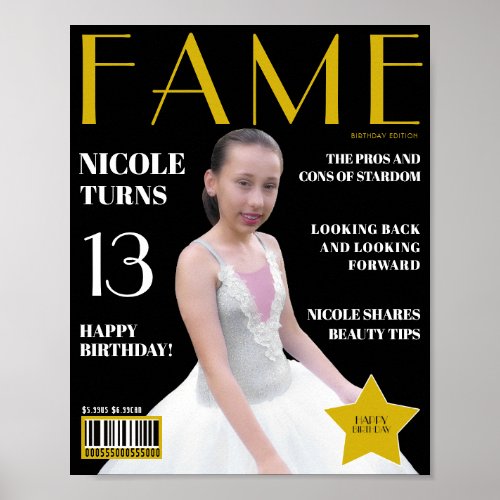 Fake Magazine Cover Fame Girls Birthday Poster