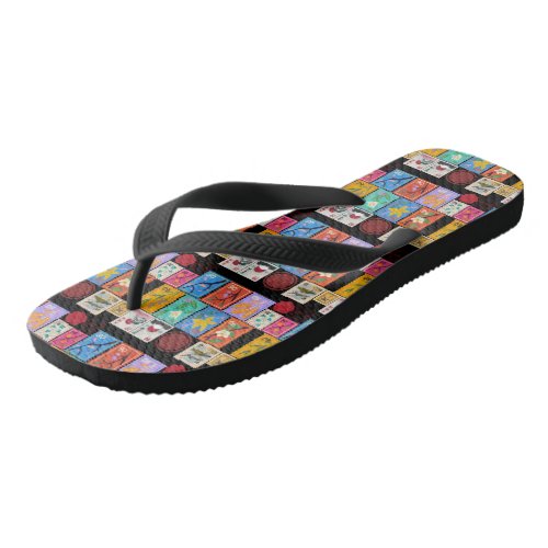 Fake Masterpiece Random Stamps Collage Collection Flip Flops