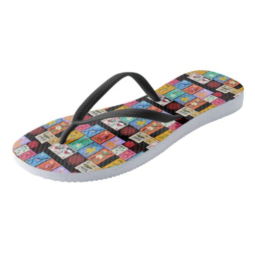 Fake Masterpiece Random Stamps Collage Collection Flip Flops