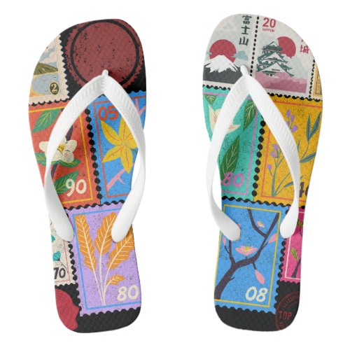 Fake Masterpiece Random Stamps Collage Collection Flip Flops