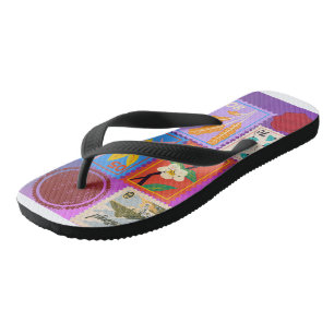 Fake Masterpiece Random Stamps Collage Collection Flip Flops