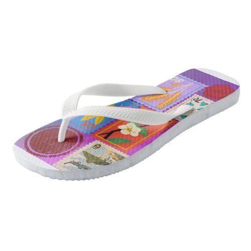 Fake Masterpiece Random Stamps Collage Collection Flip Flops