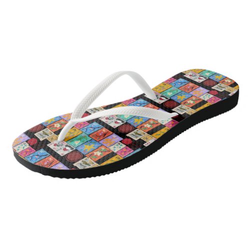 Fake Masterpiece Random Stamps Collage Collection Flip Flops