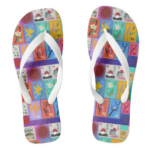Fake Masterpiece Random Stamps Collage Collection Flip Flops