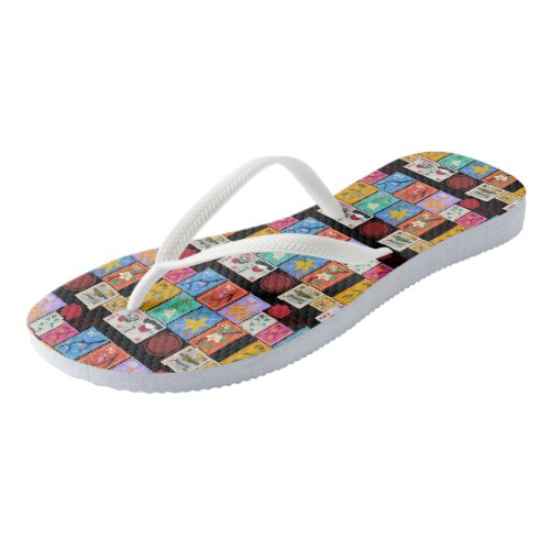 Fake Masterpiece Random Stamps Collage Collection Flip Flops