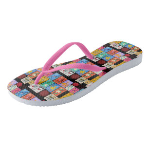 Fake Masterpiece Random Stamps Collage Collection Flip Flops