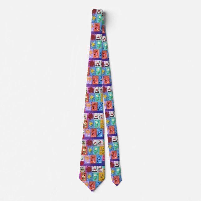 Fake Masterpiece Random Stamps Collage Collection Neck Tie (Front)