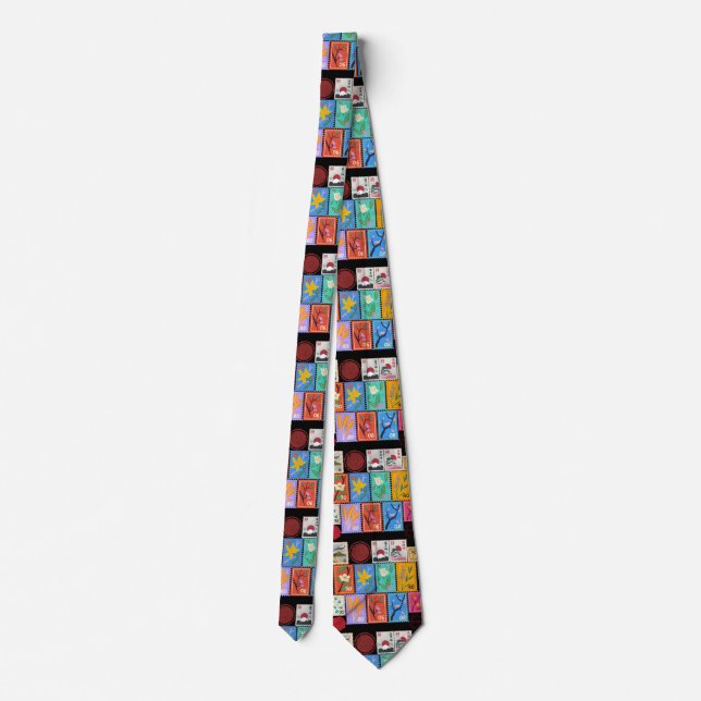 Fake Masterpiece Random Stamps Collage Collection Neck Tie (Back)