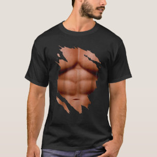 Fake Muscle Under Clothes Chest Six Pack Ripped Ab T-Shirt