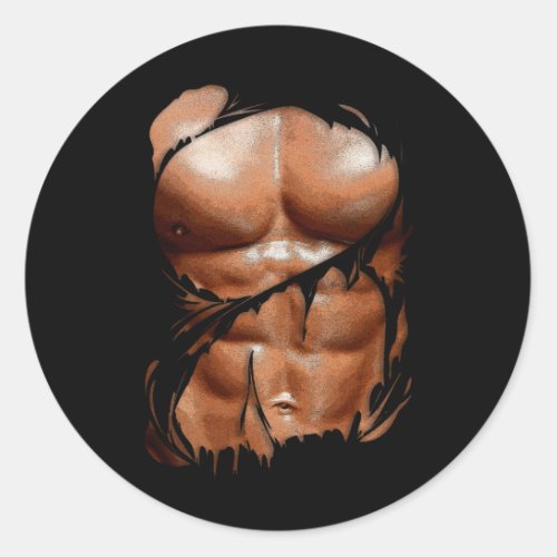 Fake Muscle Under Clothes Six Pack Ripped Abs Blac Classic Round Sticker