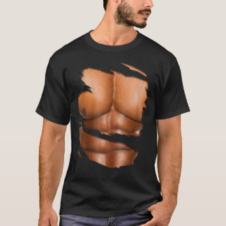 Fake Muscle Under Clothes Six Pack Ripped Abs Blac T-Shirt