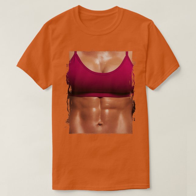Fake Muscle Woman Fitness Female Body  T-Shirt (Design Front)