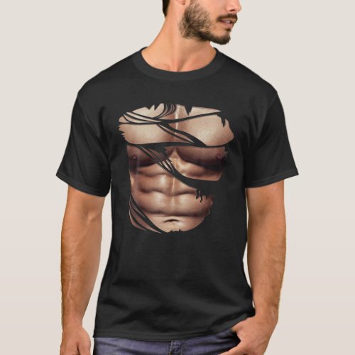 Fake Muscles Ripped Torn Chest Six Pack Abs Fitnes T_Shirt