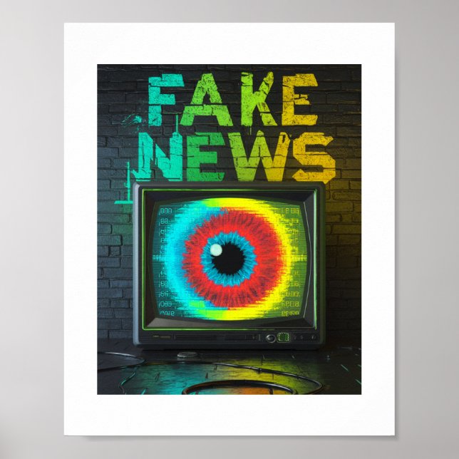 Fake News Retro TV Eyeball Glitch Poster (Front)