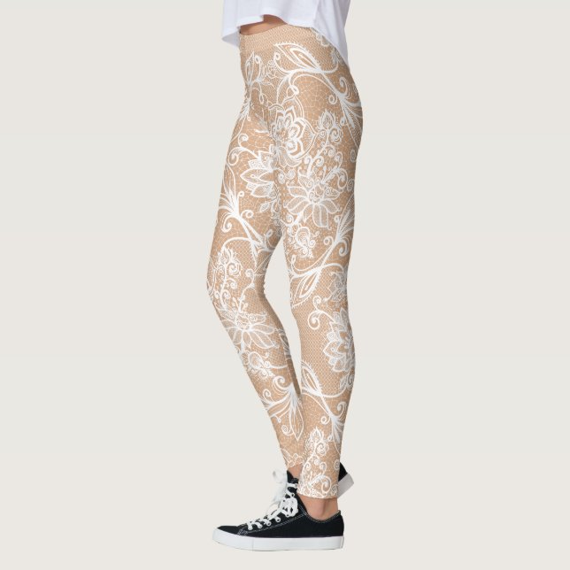 Fake-out White Lace Flowers Hummingbirds Leggings (Left)
