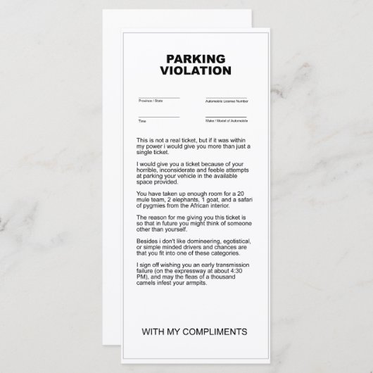 Fake Parking Violation Ticket (Front/Back)